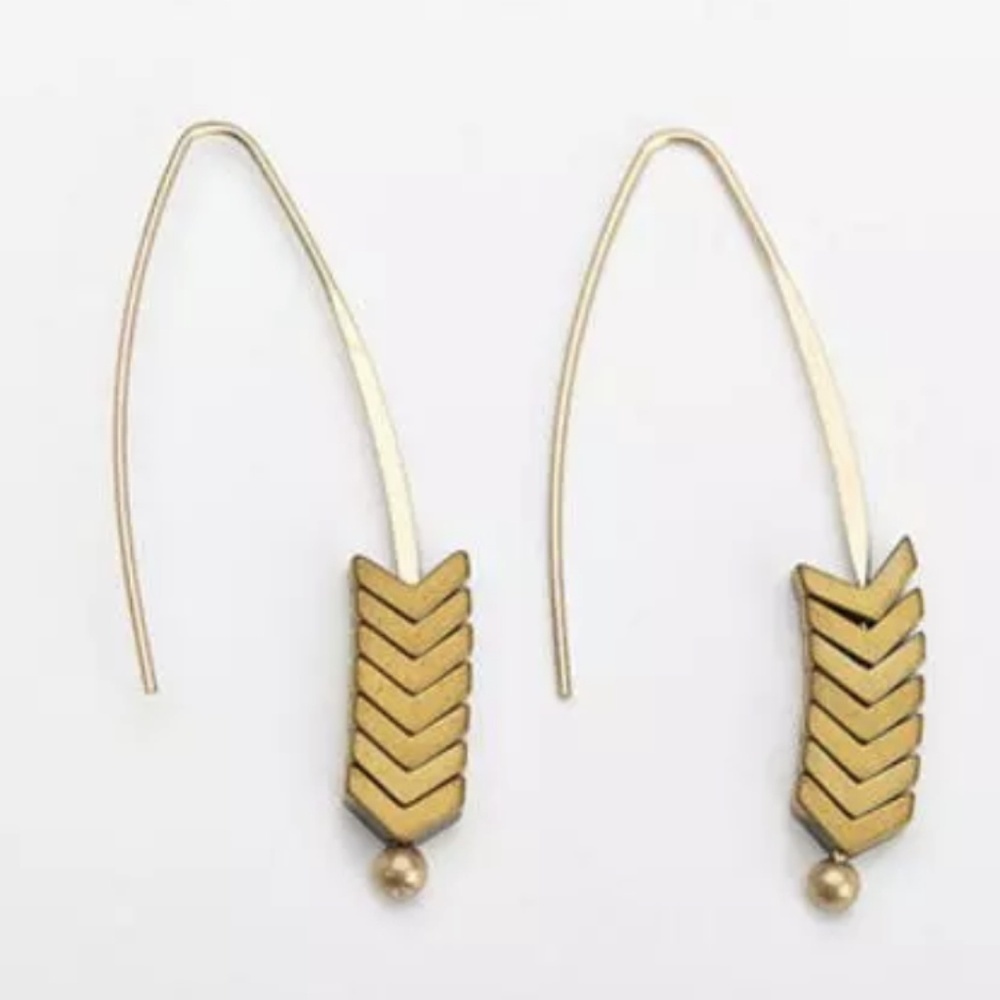 LAST PAIR! Gold Boho Chevron Hematite Earrings